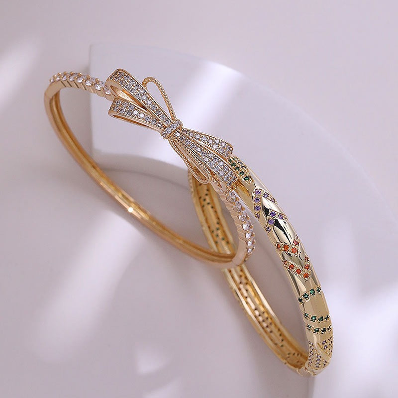 Bow shaped bracelet with copper micro inlaid zircon bracelet
