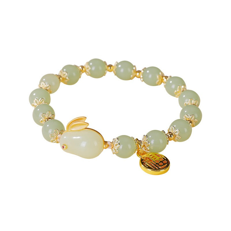 Bracelet Perles Jade Imitation | Lapin Rouge Agate Personnalisé | Bijou Femme