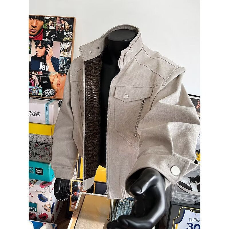 Limited Mountain Python Stand-Up Collar Jacket Unisex Clean Fit High-End Utility Coat Loose Top