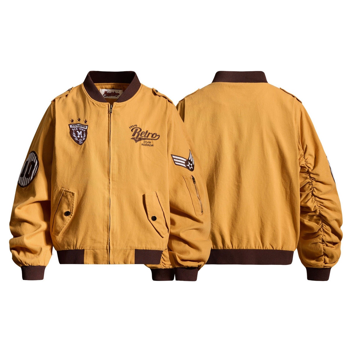 Ribbed baseball collar design jacket
