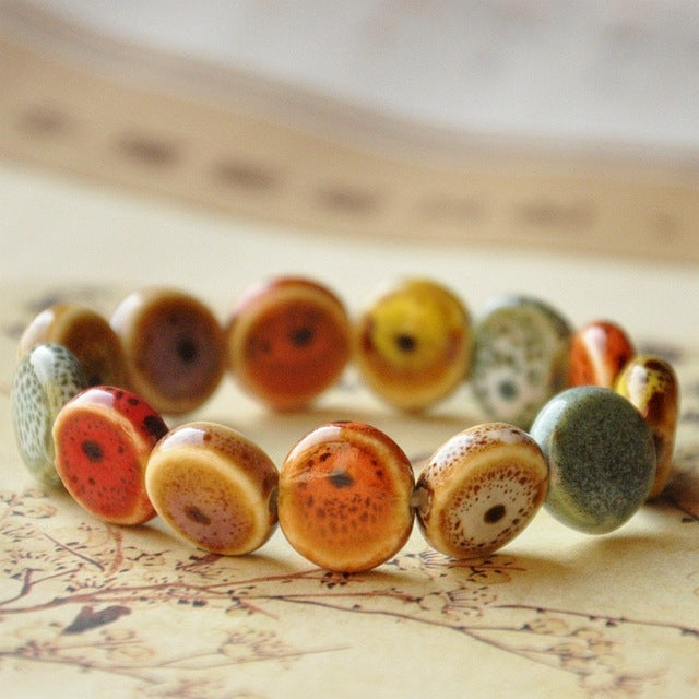 Flower Glaze Beads Bracelet Geometric Strand Bracelet Ethnic Vintage Bracelet For Men And Women