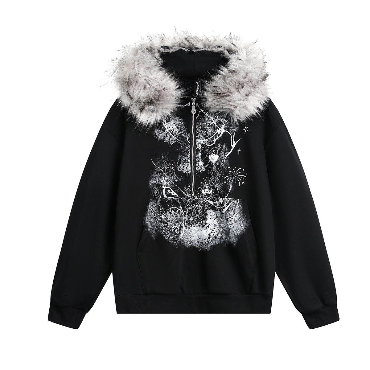 Half open collar spliced zipper hoodie