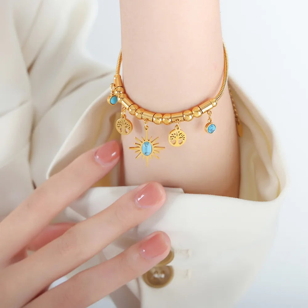 Bracelet Charme Titane Doré | Acier Inoxydable Plaqué Or | Bijou Femme