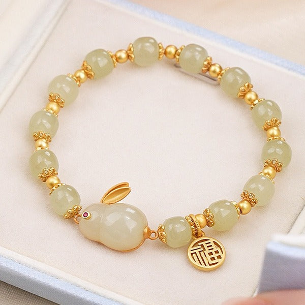 Bracelet Perles Jade Imitation | Lapin Rouge Agate Personnalisé | Bijou Femme