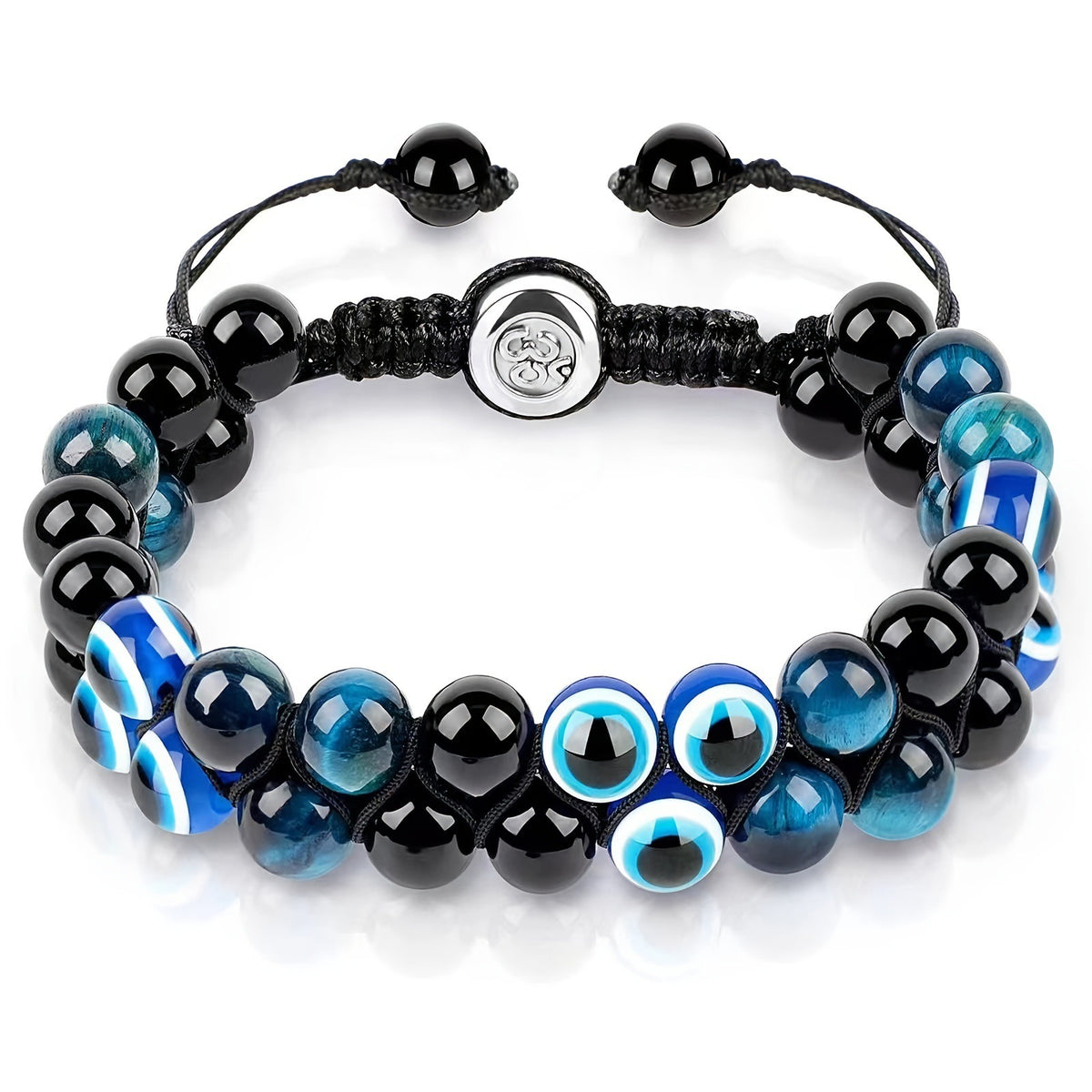 Bracelet Homme Yoga | Oeil de Tigre & Agate Noire | Magnétique Ajustable