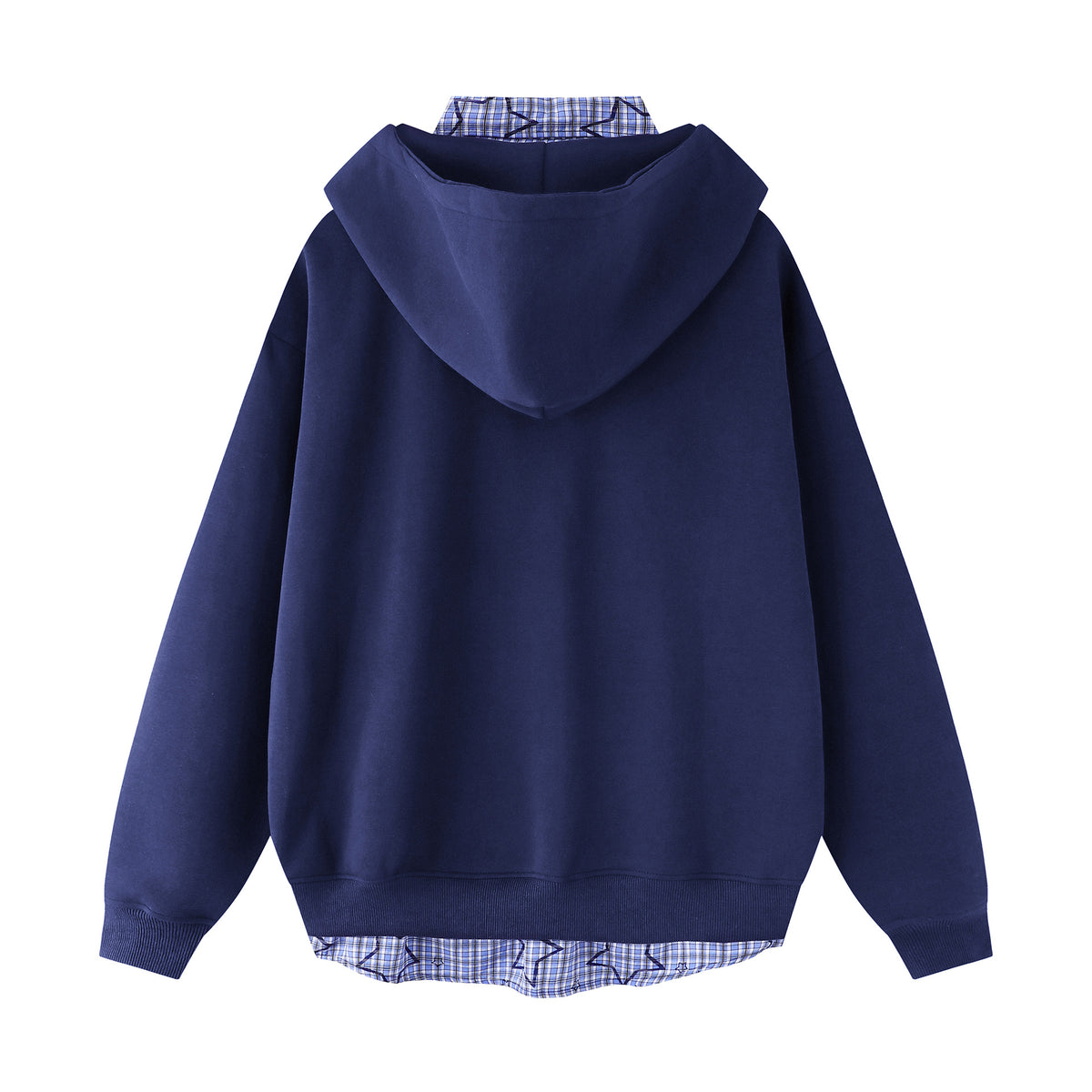 Embroidery Plaid Patchwork Mock Two-Piece Loose Versatile Polo Neck Sweatshirt
