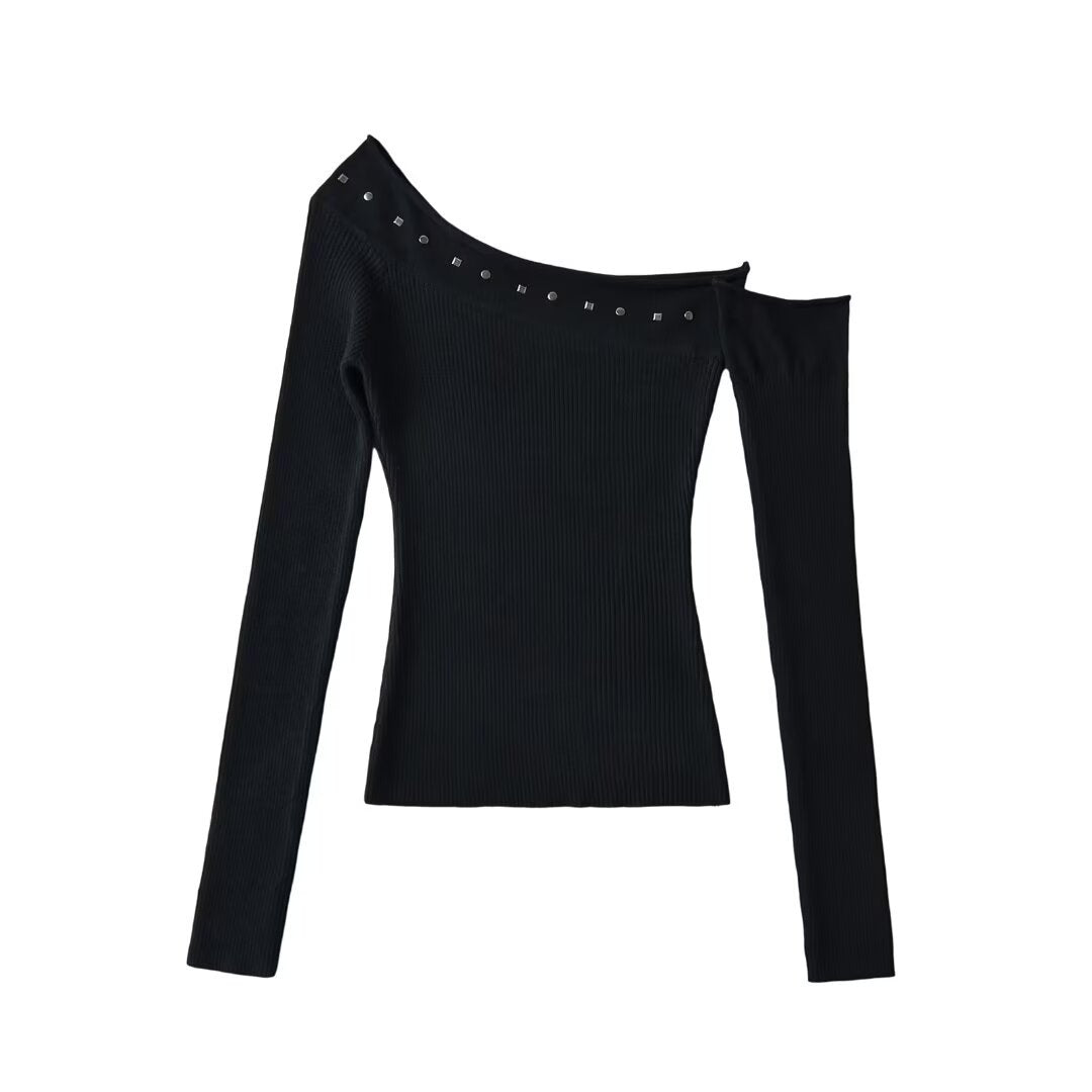 Solid color off shoulder top with sloping shoulders