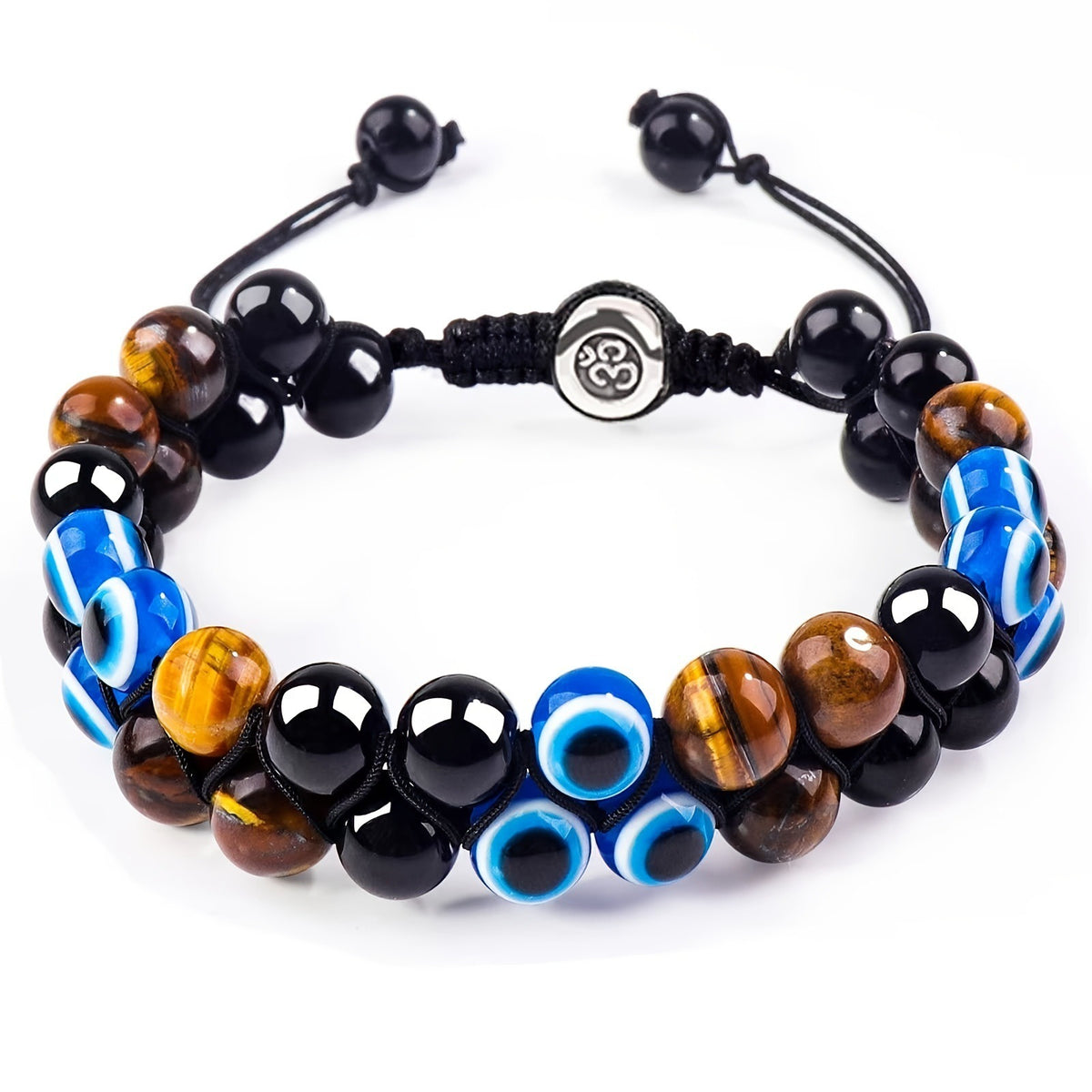 Bracelet Homme Yoga | Oeil de Tigre & Agate Noire | Magnétique Ajustable