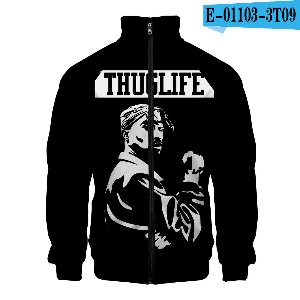 Rap singer 2PAC peripheral 3D color printed casual stand up collar sweatshirt