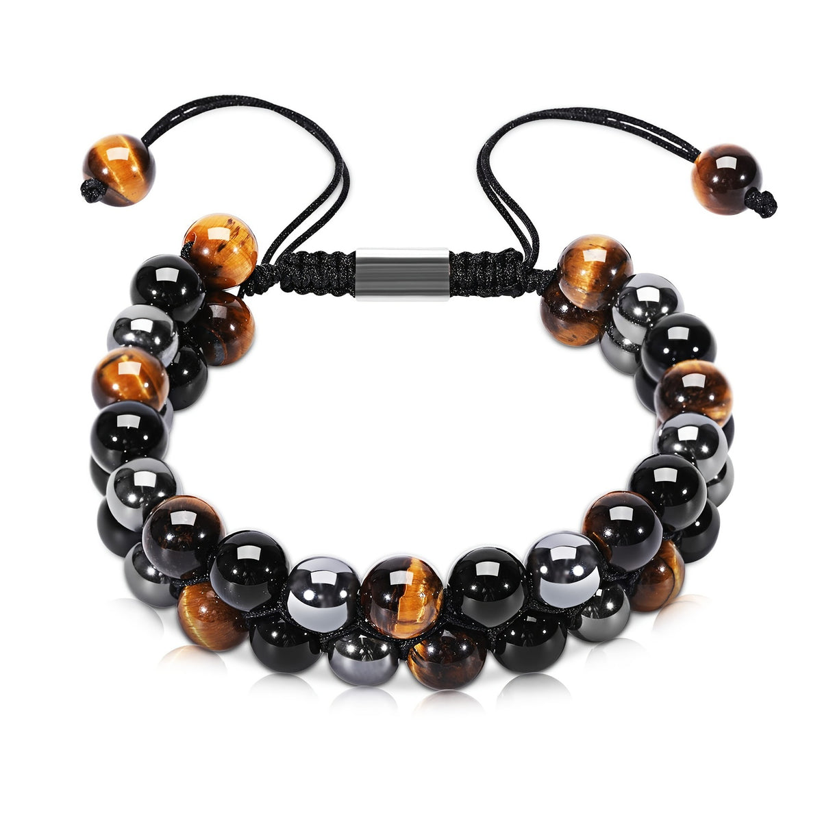 Bracelet Homme Yoga | Oeil de Tigre & Agate Noire | Magnétique Ajustable