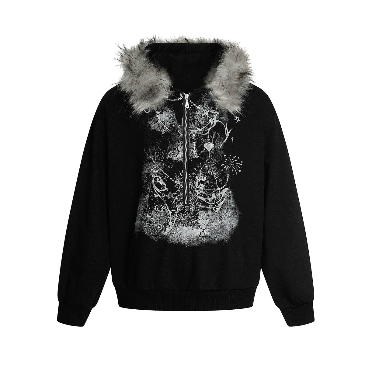 Half open collar spliced zipper hoodie