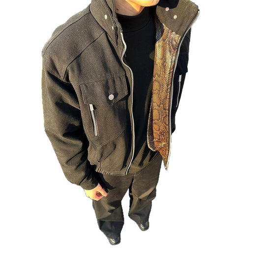 Limited Mountain Python Stand-Up Collar Jacket Unisex Clean Fit High-End Utility Coat Loose Top