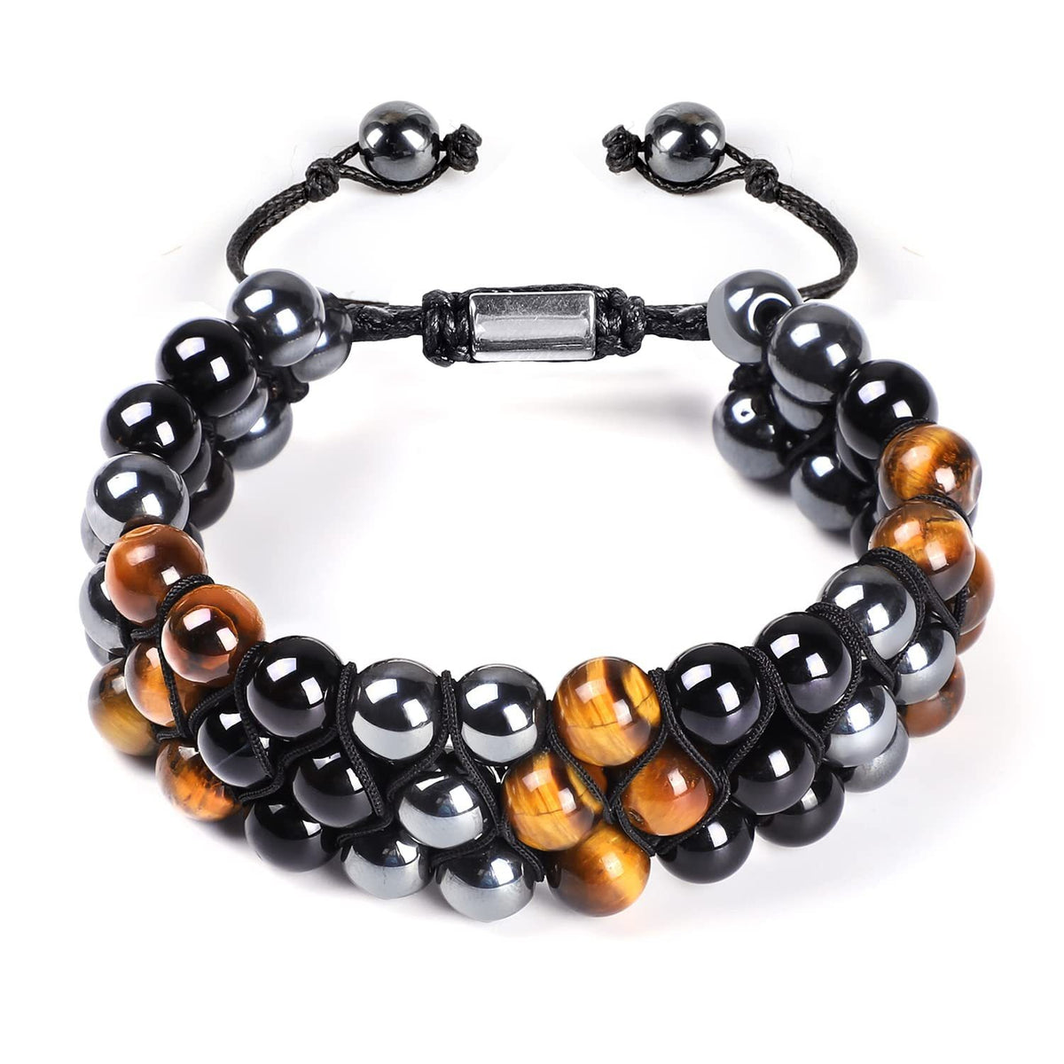 Bracelet Homme Yoga | Oeil de Tigre & Agate Noire | Magnétique Ajustable