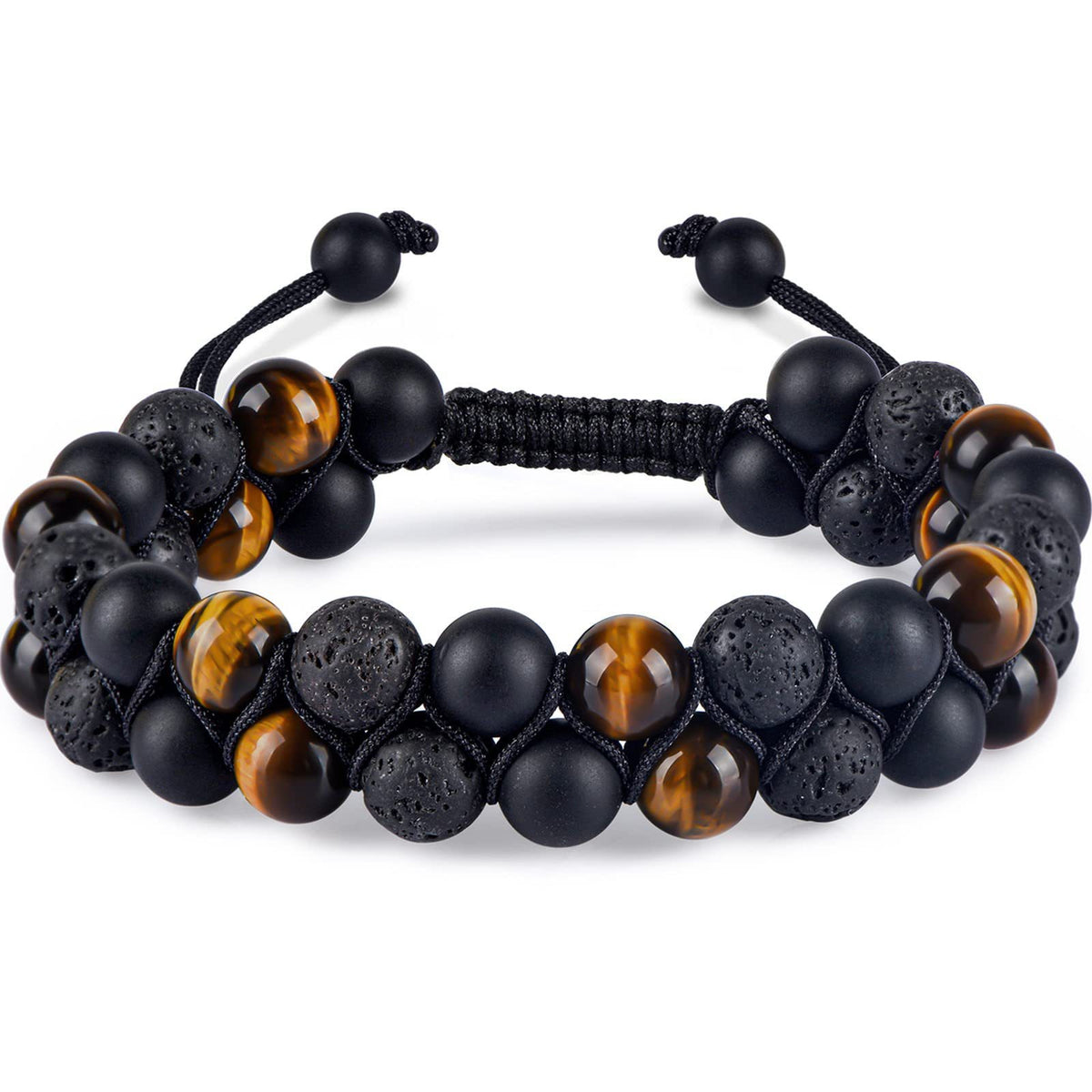 Bracelet Homme Yoga | Oeil de Tigre & Agate Noire | Magnétique Ajustable