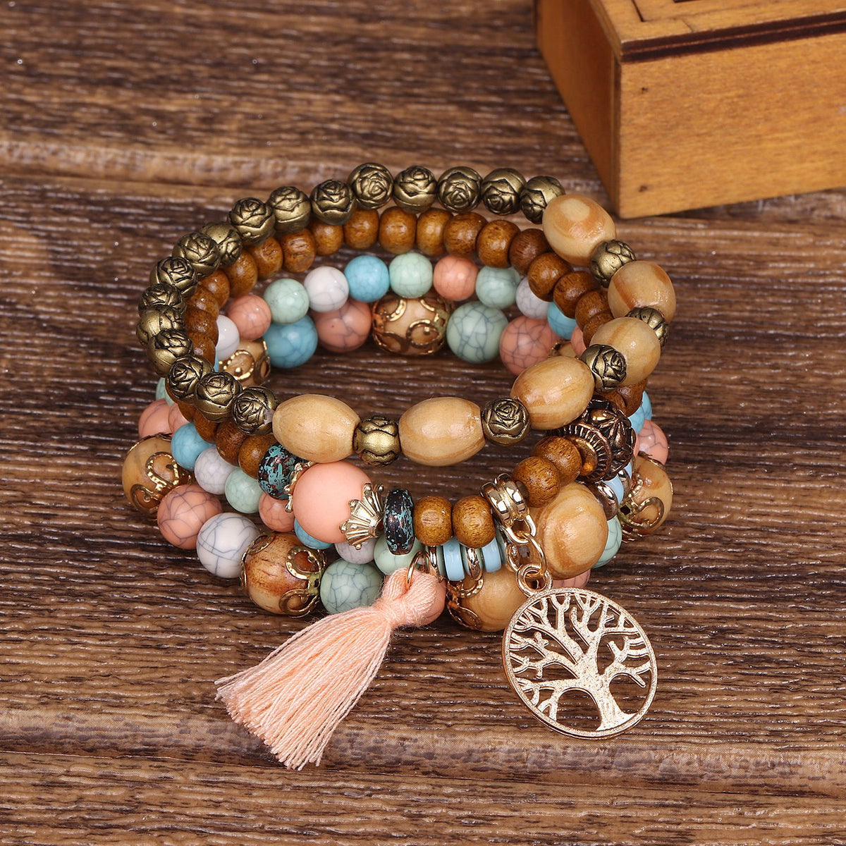 Boho Multilayer Wooden Beaded Bracelet Stretch Bracelet Jewelry