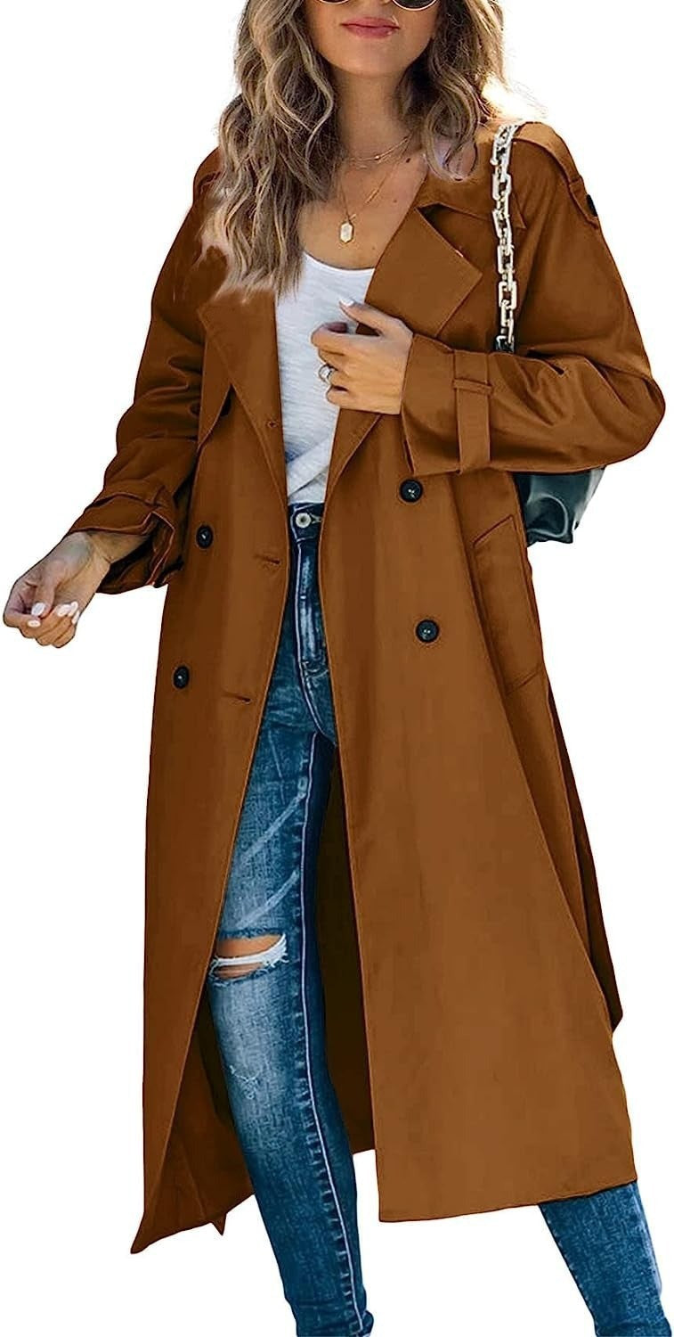 Women's Autumn/Winter Trench CoatOuterwear Long Sleeve Double-Breasted Notch Lapel Straight Fit Wool Blend Casual Wear