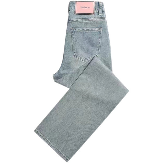 White Denim Pants Women High Waist Slim Straight Loose Tall Floor-Length Wide Leg Trousers