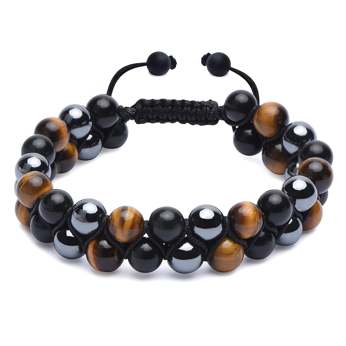 Bracelet Homme Yoga | Oeil de Tigre & Agate Noire | Magnétique Ajustable