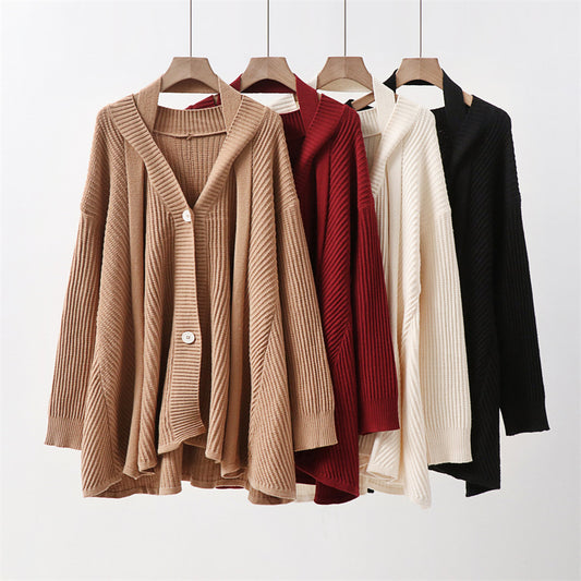 Long sleeved V-neck loose top sweater