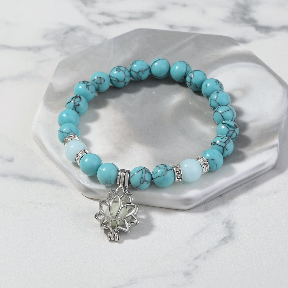 Bracelet Yoga Turquoise Fluorescent | Lotus Multicolore | Accessoire Homme Femme
