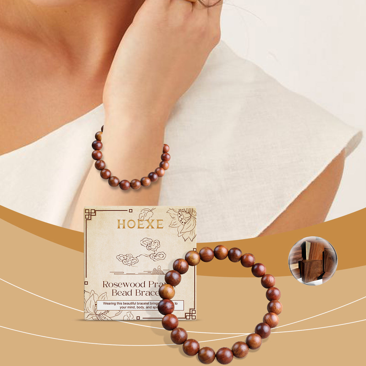 Bracelet Bois de Rose Unisexe | Perles Décoratives Quotidien | Bijou Nature