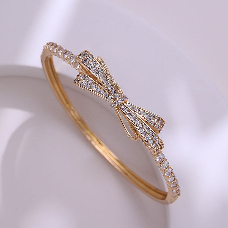 Bow shaped bracelet with copper micro inlaid zircon bracelet