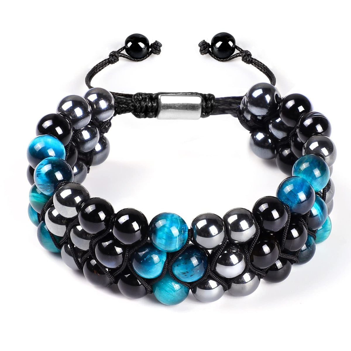 Bracelet Homme Yoga | Oeil de Tigre & Agate Noire | Magnétique Ajustable