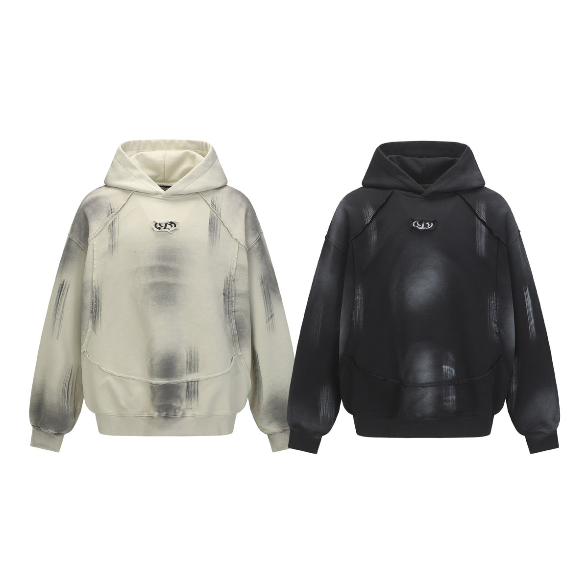 Hairy edge washed and spray dyed hoodie