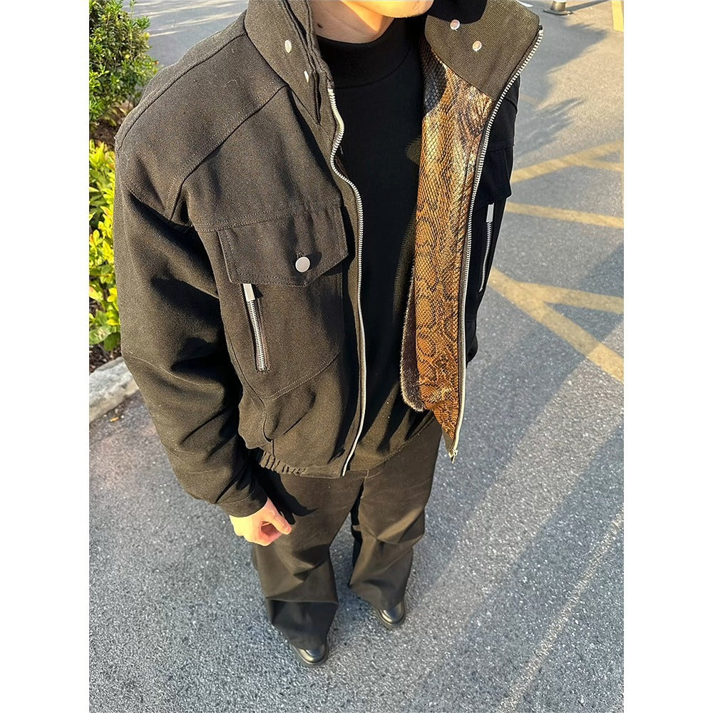 Limited Mountain Python Stand-Up Collar Jacket Unisex Clean Fit High-End Utility Coat Loose Top