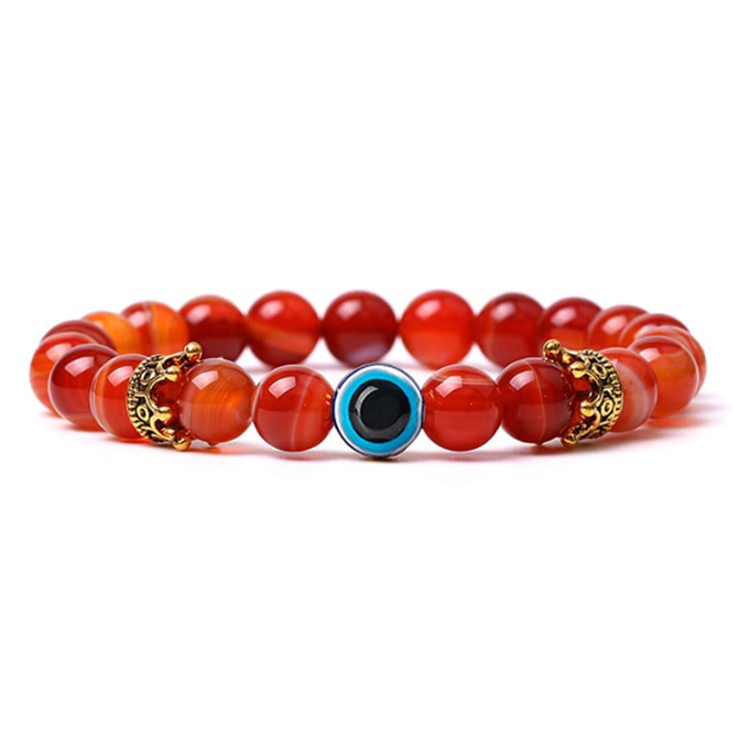 Bracelet Oeil de Tigre Couronne | Œil du Diable Pierre Naturelle | Bijou Couple