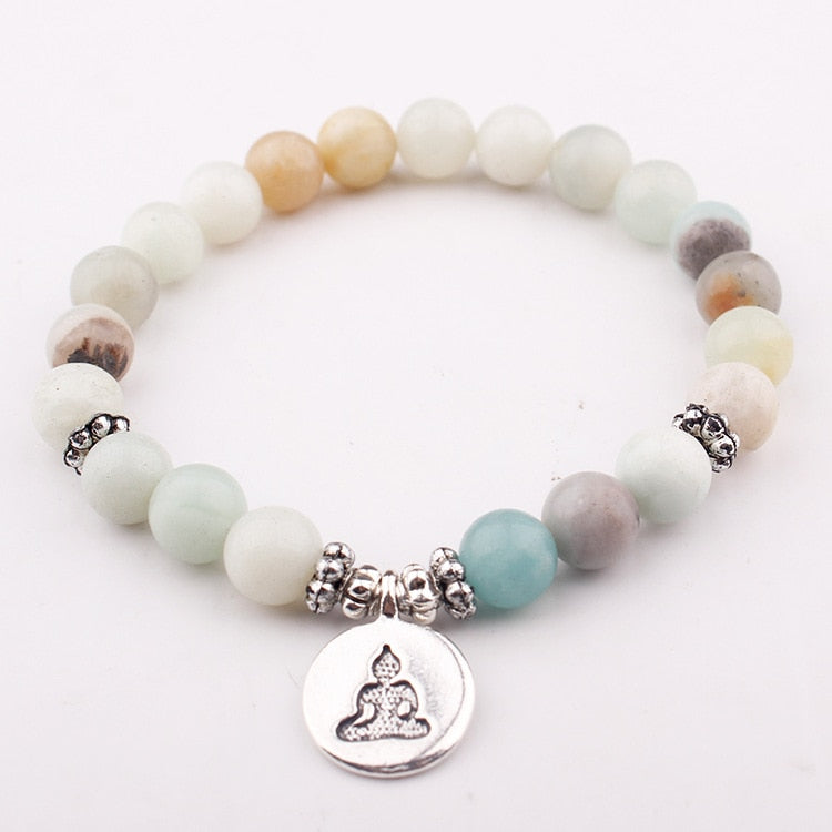 Bracelet Mala Lotus Amazonite Naturelle | Méditation Guérison | Bijou Spirituel