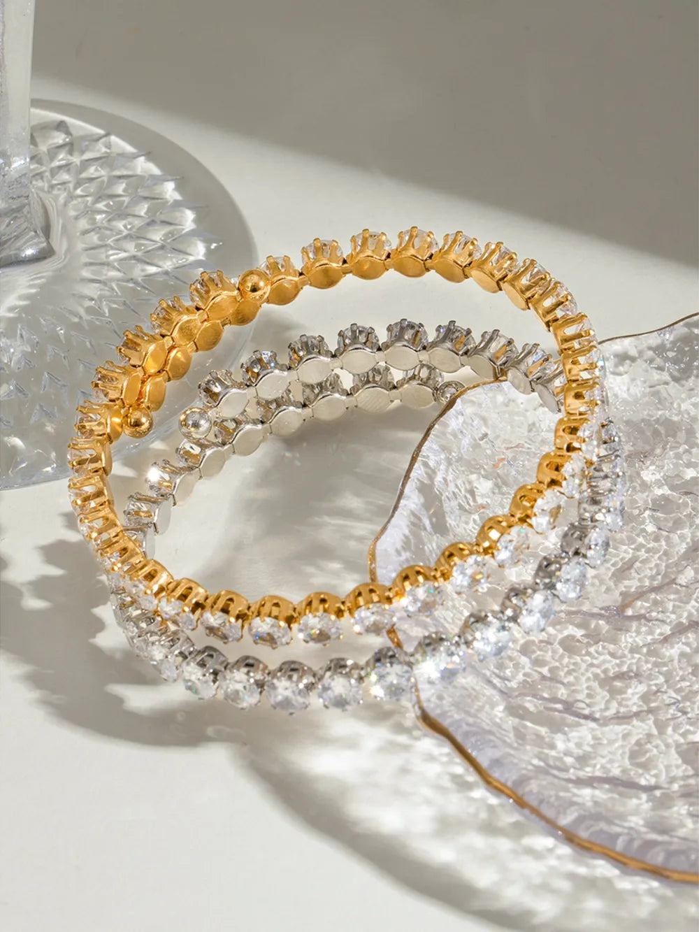 Bracelet Acier Inoxydable Incrusté Zircon | Bijou Élégant Femme | Accessoire Mode