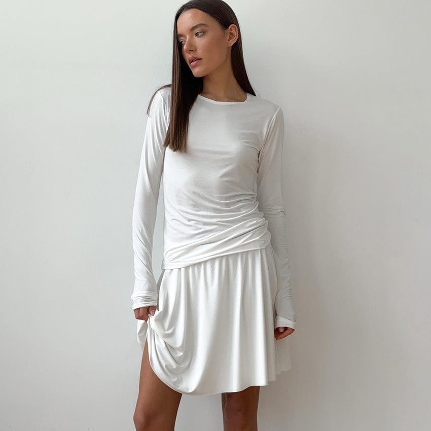 Comfortable Knit Women's Lounge Set, Slim Fit Stretch Long Sleeve Short Dress Two-Piece, Soft Skin-FriendlyAutumn/Winter
