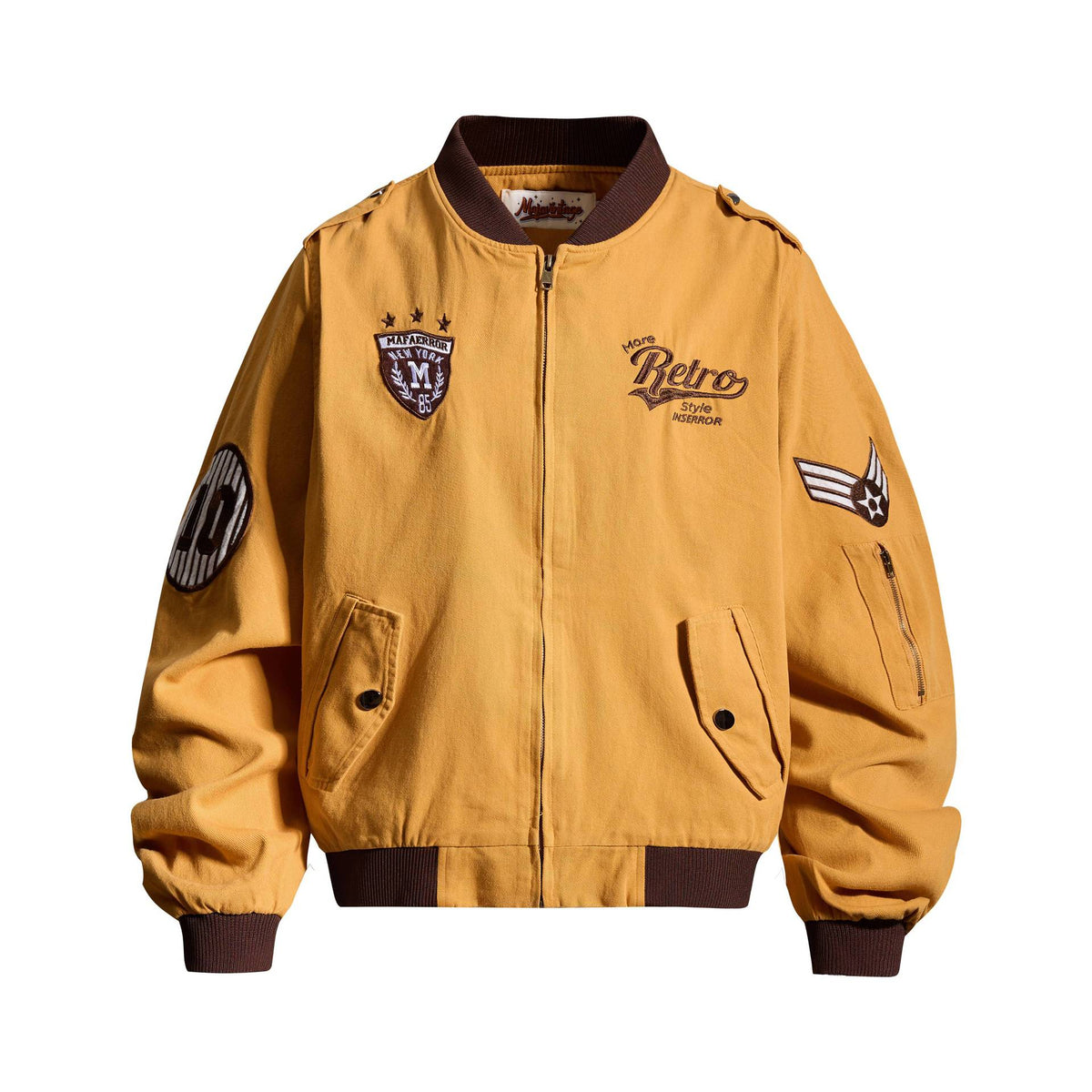 Ribbed baseball collar design jacket