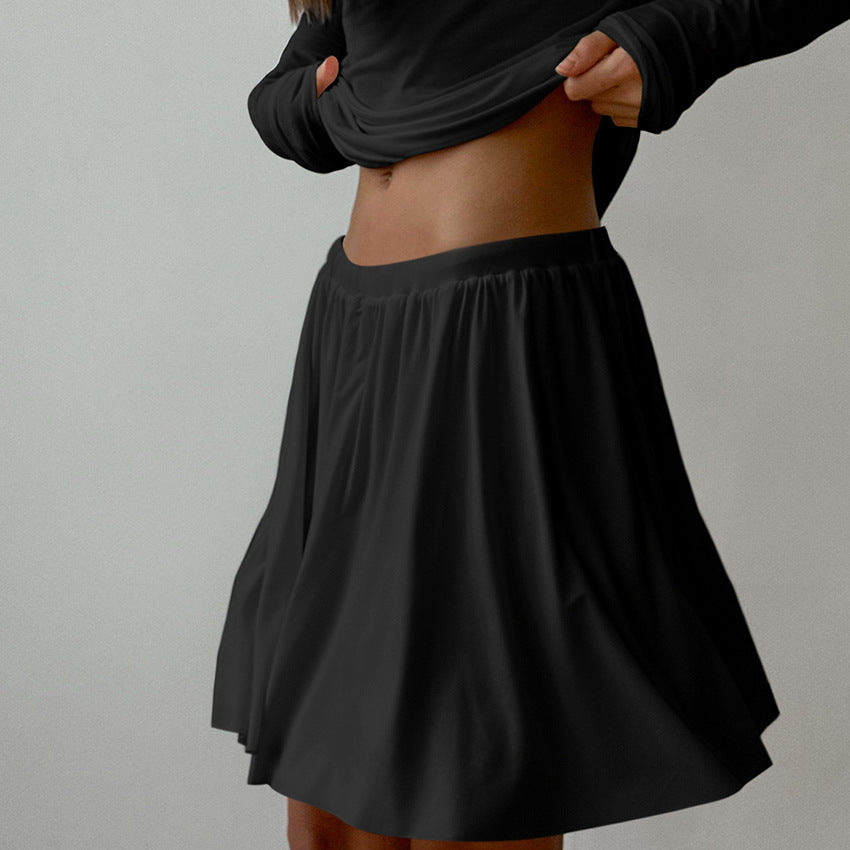 Comfortable Knit Women's Lounge Set, Slim Fit Stretch Long Sleeve Short Dress Two-Piece, Soft Skin-FriendlyAutumn/Winter