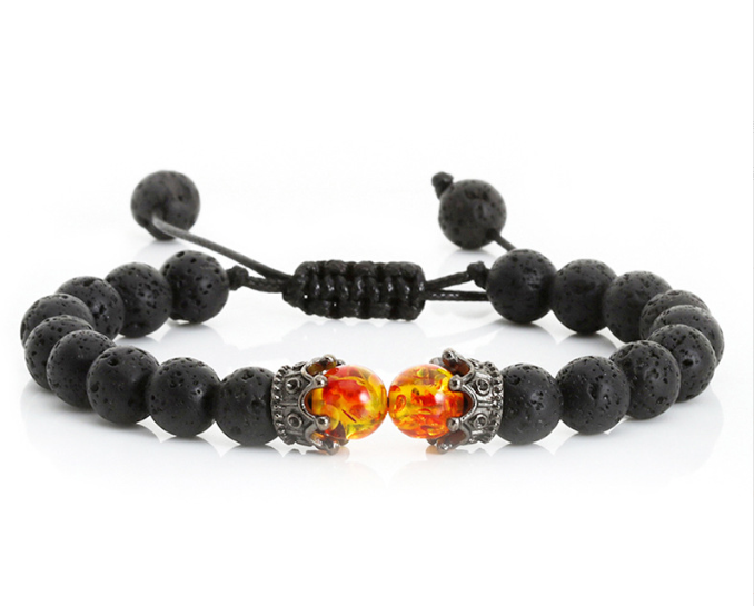 Bracelet Pierre Tressé Vintage | Couronne Plaquée Perles | Artisanat Homme