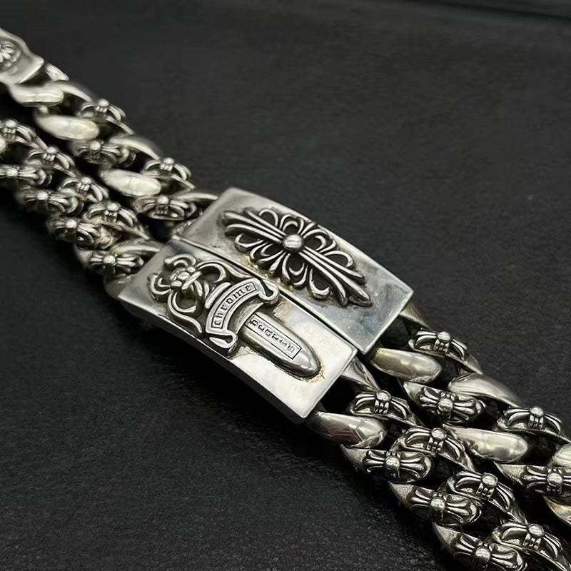 Chaoxuan Croix Vintage Sword Lobster Clasp Bracelet Long Cross Flower Men's Premium Classic Full Flower Cuban Chain