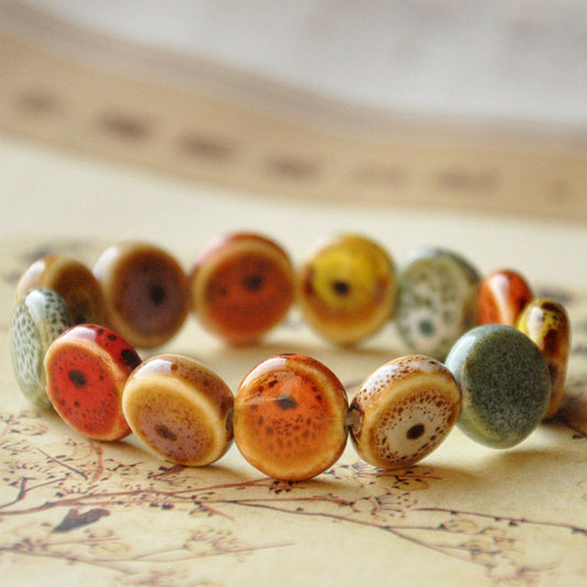 Flower Glaze Beads Bracelet Geometric Strand Bracelet Ethnic Vintage Bracelet For Men And Women