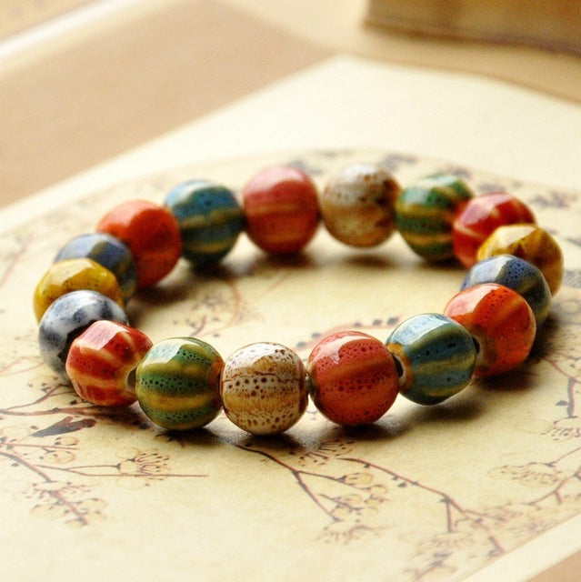 Flower Glaze Beads Bracelet Geometric Strand Bracelet Ethnic Vintage Bracelet For Men And Women