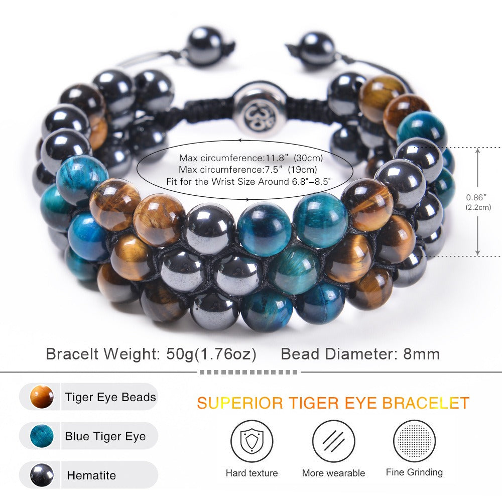 Bracelet Homme Pierre Naturelle 8MM | Oeil de Tigre Tressé Ajustable
