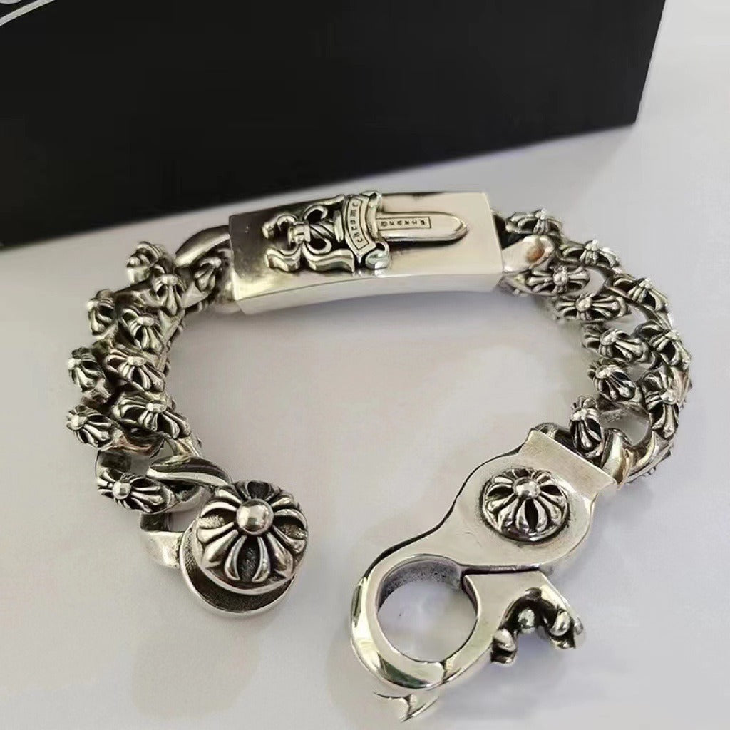 Chaoxuan Croix Vintage Sword Lobster Clasp Bracelet Long Cross Flower Men's Premium Classic Full Flower Cuban Chain