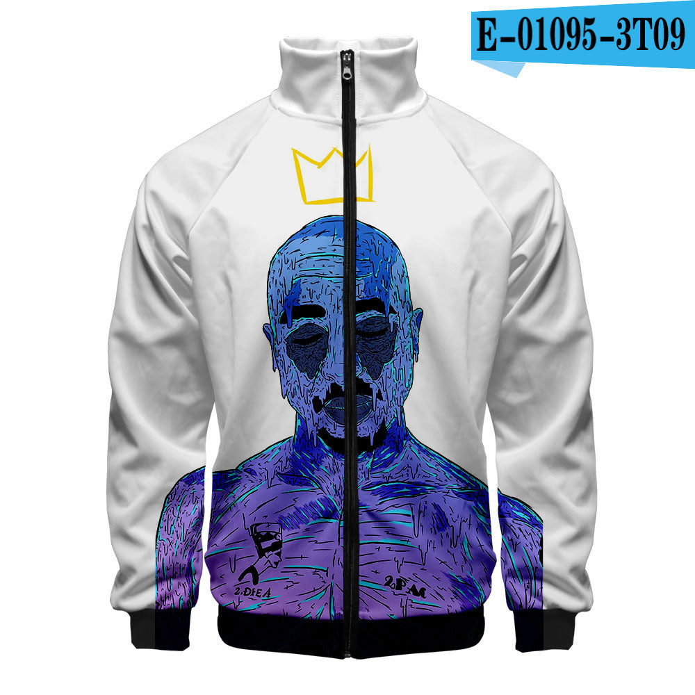 Rap singer 2PAC peripheral 3D color printed casual stand up collar sweatshirt
