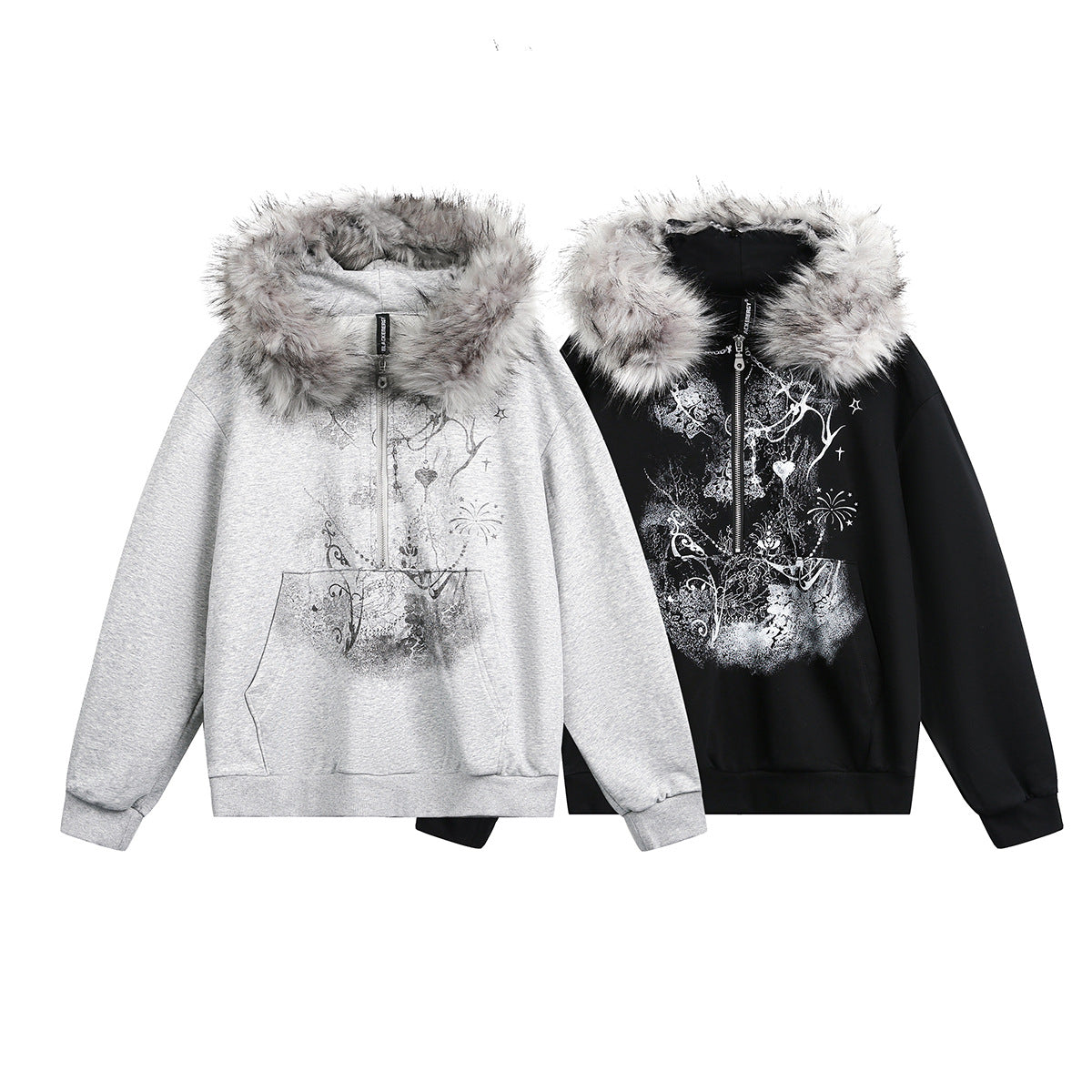 Half open collar spliced zipper hoodie