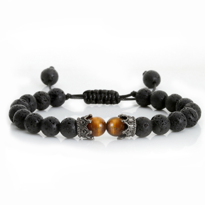 Bracelet Pierre Tressé Vintage | Couronne Plaquée Perles | Artisanat Homme