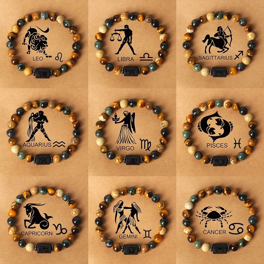Bracelet Pierre Naturelle Oeil de Tigre | Image Zodiaque Perles | Bijou Spirituel
