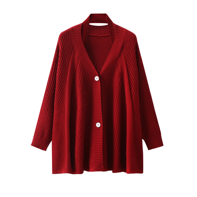Long sleeved V-neck loose top sweater