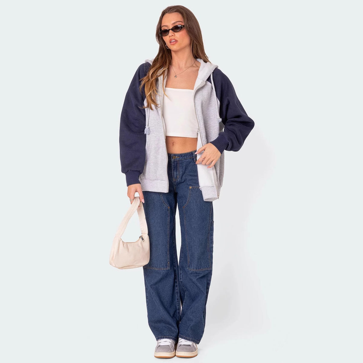 loose wide-leg oversized unique women's rivet double-knee flared cargo jeans casual straight-leg pants