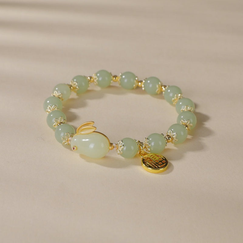 Bracelet Perles Jade Imitation | Lapin Rouge Agate Personnalisé | Bijou Femme
