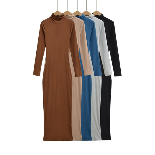 High neck long sleeved slim fit hip hugging skirt dress