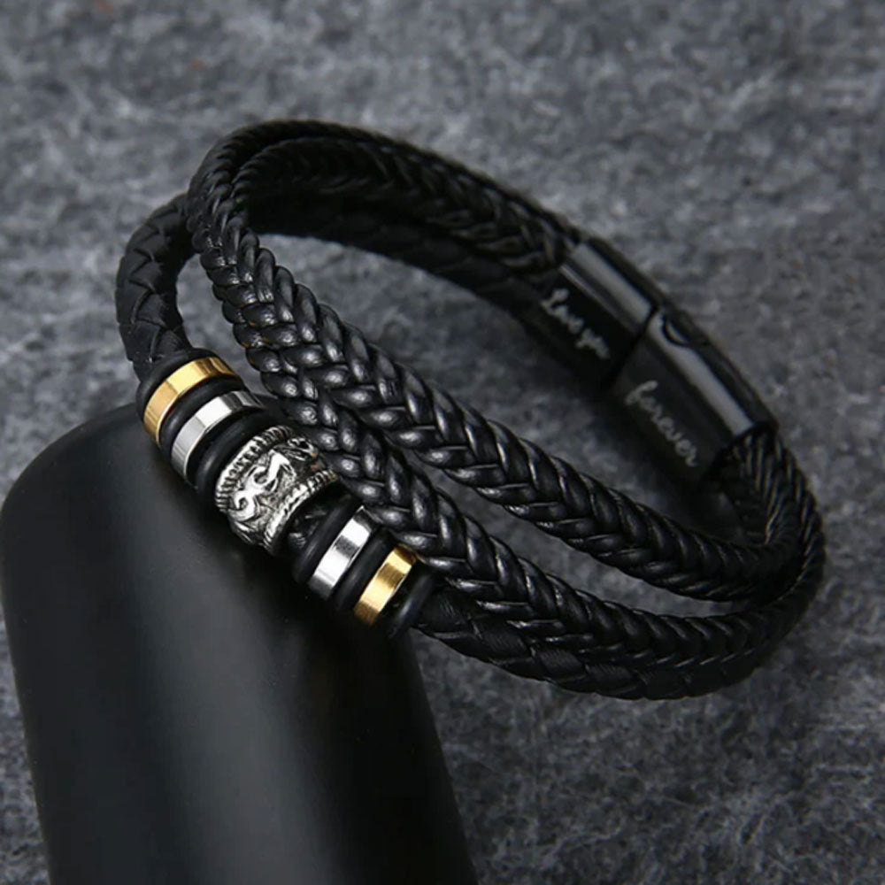 Bracelet Corde Cuir Acier Inoxydable | Bijou Homme Résistant | Accessoire Mode